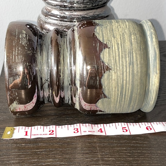 Pair of Urban Barn "Margo'" pewter-glazed, ceramic candle-holders, approx 6 in. - Picture 5 of 9